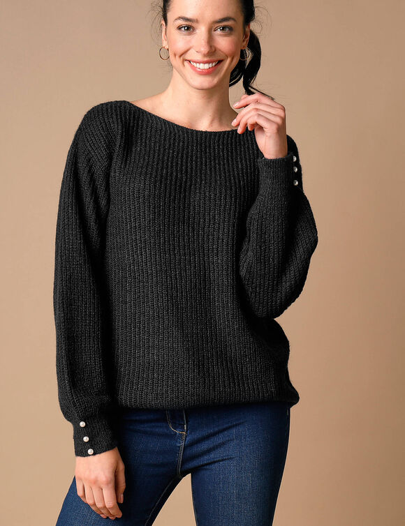 Pull col bateau, maille anglaise toucher doux (noir) Pull col bateau, maille anglaise toucher doux (noir)